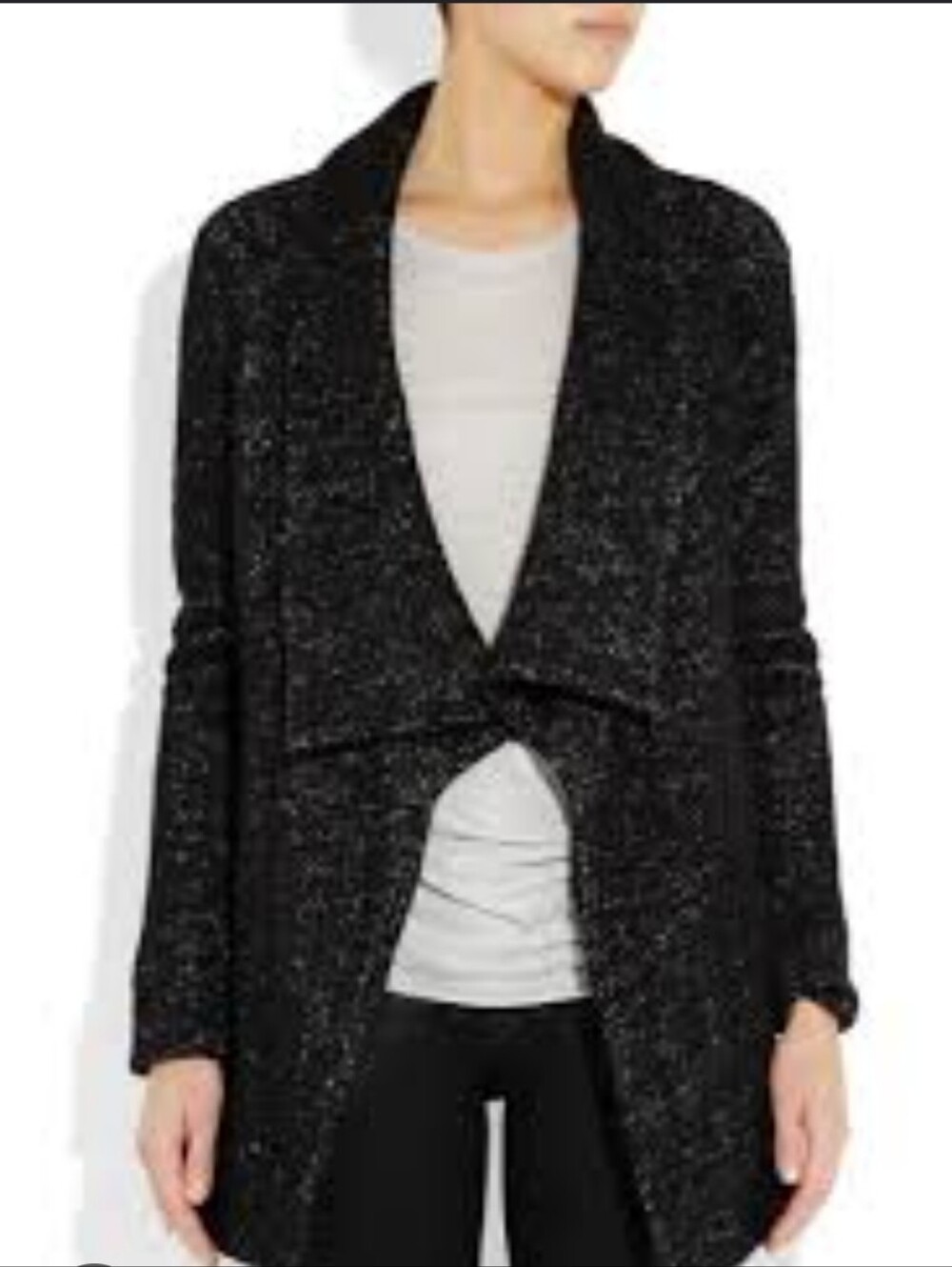 Theory Black Open-Front Waterfall Knit Cardigan with Draped Front